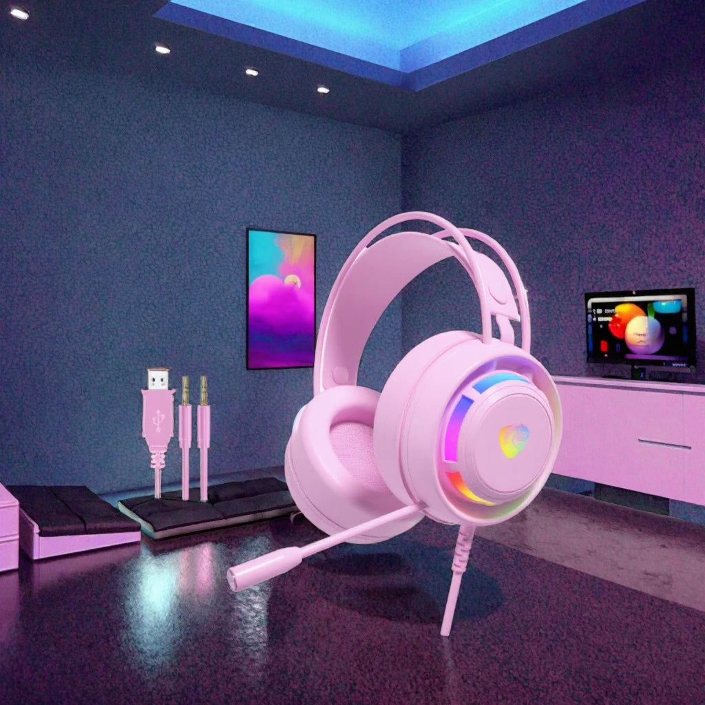 New PSH-300 Wired RGB Stereo Headphones Durable Metal Leather Esports Gaming Over-Ear On-Air Chicken Eating Features