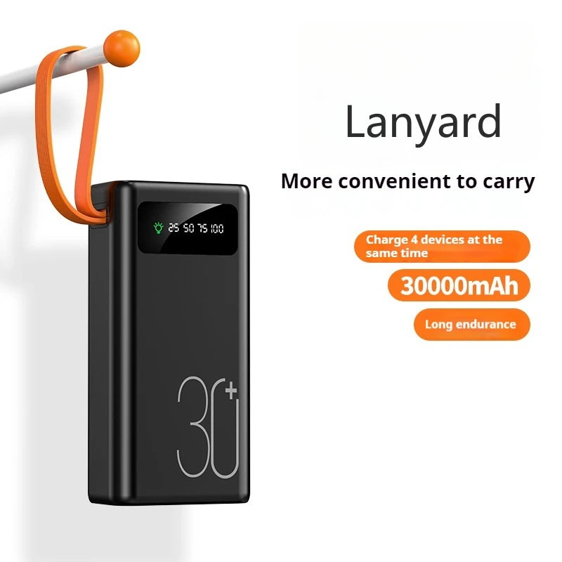 High-Capacity Power Bank 30000mah 4USB Type-c Mobile Power Supply Outdoor Travel Camping Lights Power Bank 30000mAh