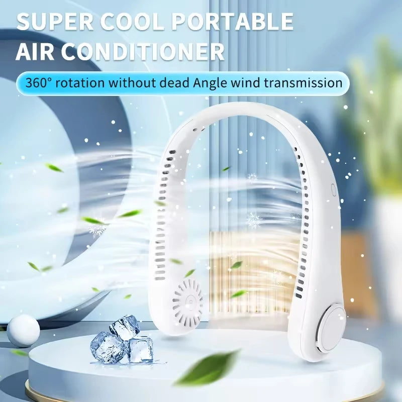 US Warehouse Stock Mini Rechargeable Wearable Neck Fan Hand Free Portable Summer Air Cooler Fan Rechargeable 3 Speed Hanging Fan