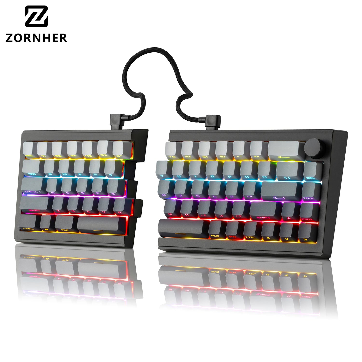 Zornher ST68 Black Polar Day Split Type Mechanical Keyboard 2.4Ghz Wireless RGB Backlit Programmable USB Type-C Interface Gaming