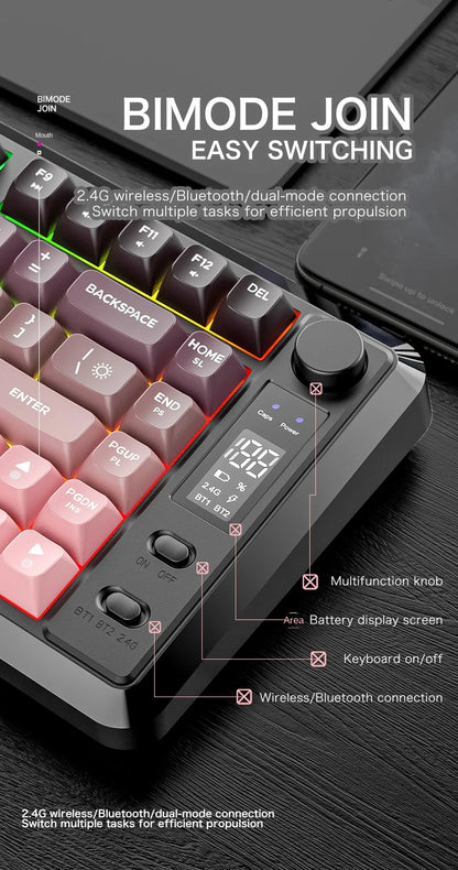 Free Wolf M75 Wireless Dual-Mode Mechanical Membrane Keyboard 87 Keys RGB Backlit Gaming E-Sports Office Use USB-C PBT