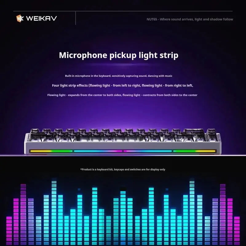 Weikav Nut65 Tri-Mode 6000mAh Mechanical Gaming Keyboard Kit QWERTY Wired/Wireless ARGB Rhythm DIY AO&EP Sound Reactive Lighting