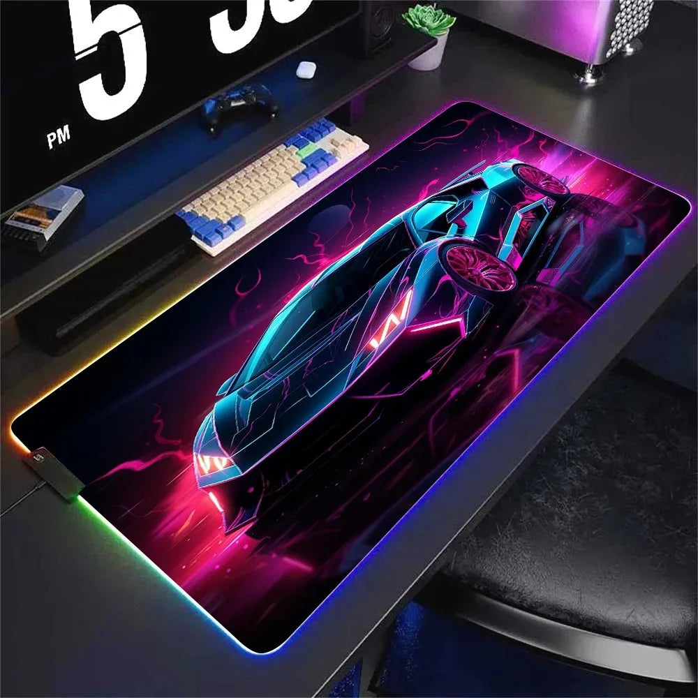 Futuristic Car RGB Stylish Cool Mouse Pad Gamer Black Mousepad Computer Desks Desk Mat PC Office Portable Keyboard Gaming Mats