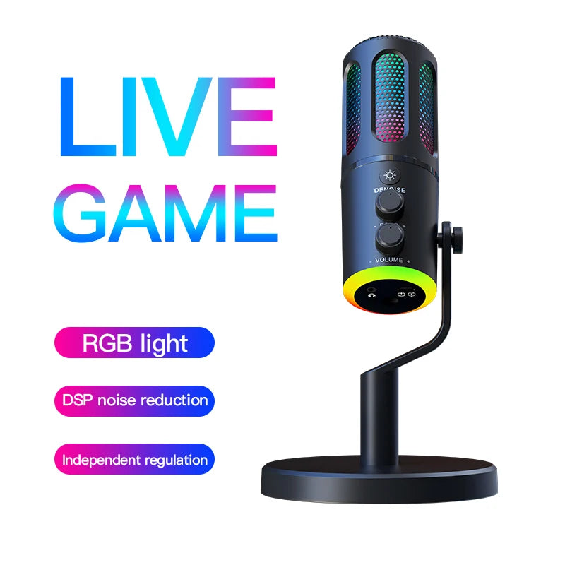 USB C Conference Codeless RGB Microphone Gaming with Gain 192KHz/24Bit Vocal Condenser Cardioid Podcast MIC for Android Phone