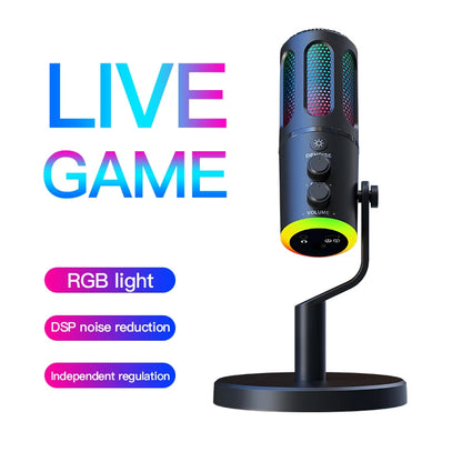 USB C Conference Codeless RGB Microphone Gaming with Gain 192KHz/24Bit Vocal Condenser Cardioid Podcast MIC for Android Phone
