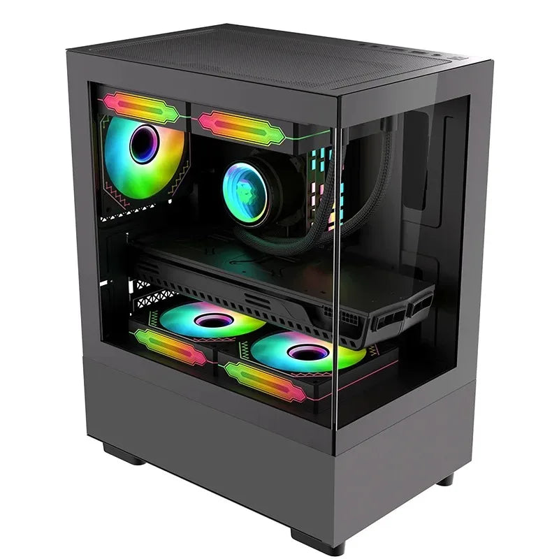 GAMDIAS ATX Mid-Tower Gaming PC Case Includes 3 X 120mm ARGB Fans High Airflow Mesh Audio Ports Front Tempered Glass Side Panel