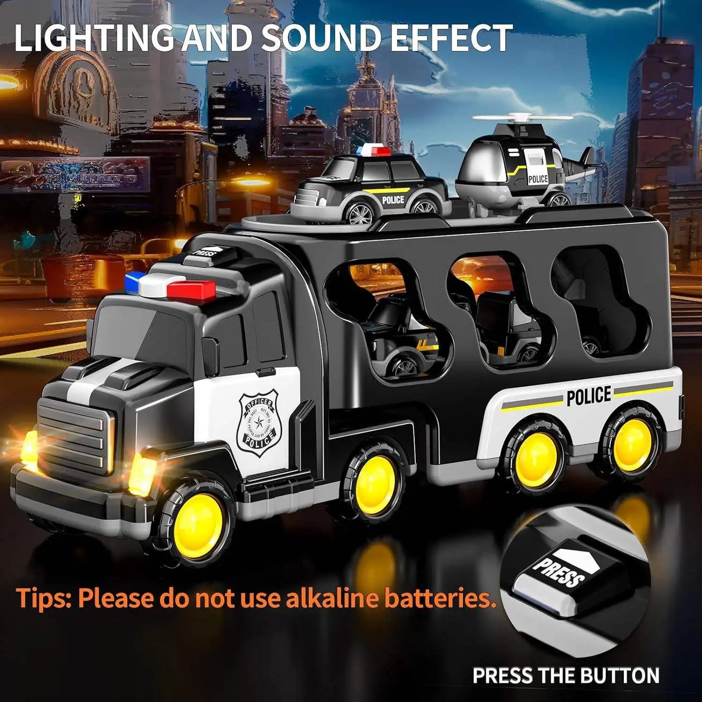 5-in-1 Engineering Vehicle, Lighting and Music Transport Vehicle, Inertia Fire Truck, Container Car, Children's Toy