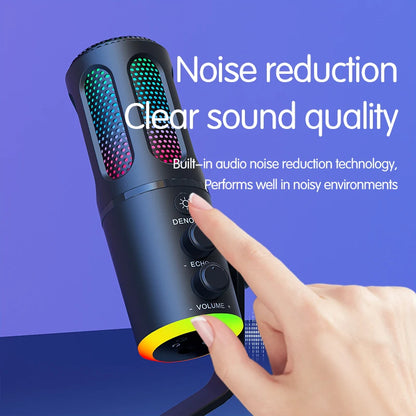 USB C Conference Codeless RGB Microphone Gaming with Gain 192KHz/24Bit Vocal Condenser Cardioid Podcast MIC for Android Phone