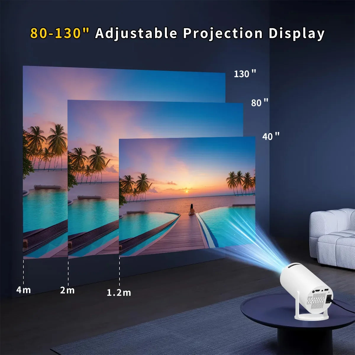 HY300PRO Smart 4K Projector Dual Wifi Bluetooth 5.0 Wireless Screen Projection Mobile Power Supply Indoor Portable Projector