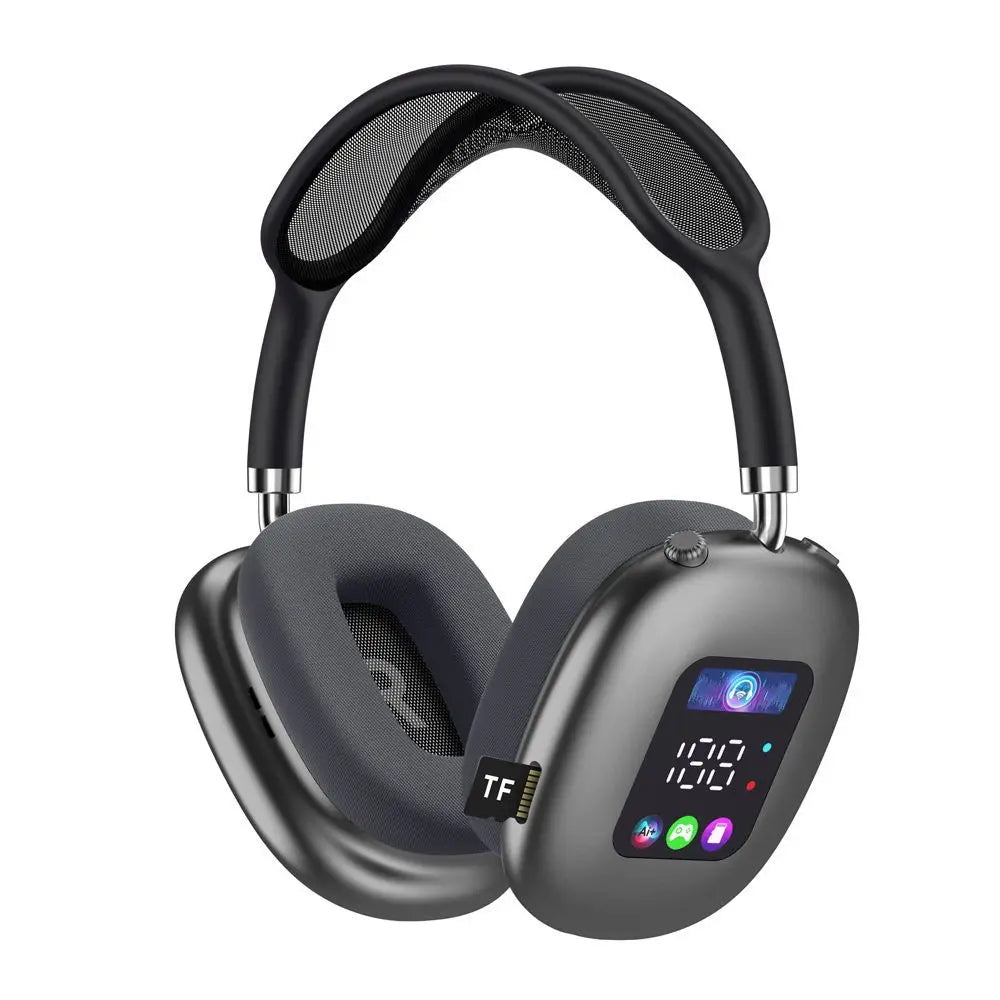 MAX600  New Wireless Over-Ear Bt Headphones with RGB Digital Display Screen Earphones and TF Card Gaming TWS HIFI Music