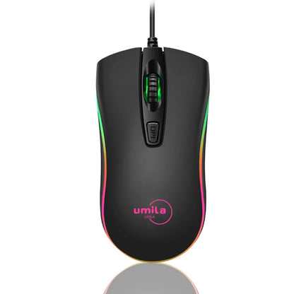 Umila USB Wired Gaming Mouse with RGB Backlit Ergonomic Design 1600 DPI 4 Buttons 1.5m Cable for Both Hands for PC Gamers