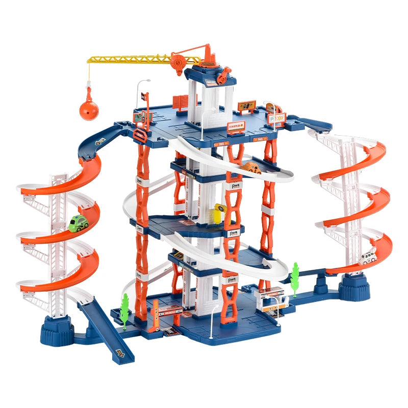 Children's Track Toy Simulated Parking Lot with Double Slide Toy Set Boys' Educational Holiday Birthday Gift Toy Set