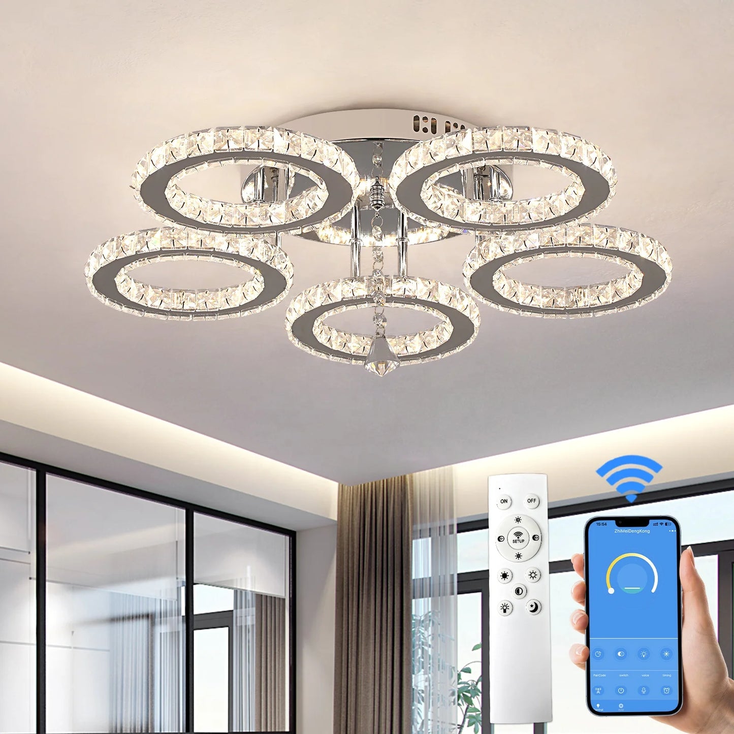 Modern 3500K LED Crystal Smart Lighting Ceiling Light for Living Room