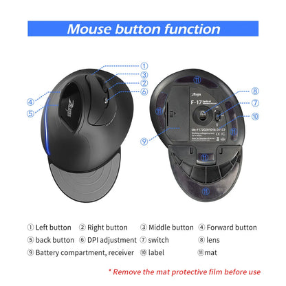 ZELOTES F-17 2.4GHz Wireless Right-Handed Gaming Mouse Vertical Optical Design RGB Backlit 6 Keys with 3 Adjustable DPI