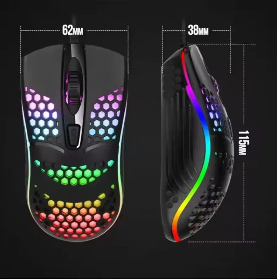 Umila Wired Gaming Mouse-Ergonomic Design with Honeycomb RGB Backlight 4D Tracking 2400DPI 1.5m USB Cable Both-Hand Orientation