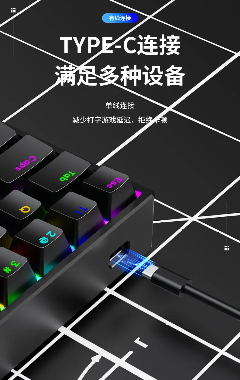 Luminous Mechanical Gaming Keyboard 68 Keys Wired Desktop & Laptop Blue & Red Switches
