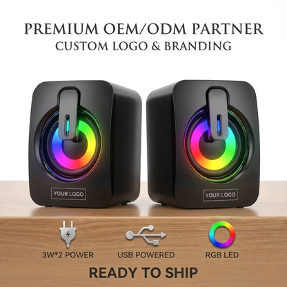 7-Color LED RGB Computer Speakers USB Powered 3W*2 Wired PC Speakers 2.0 Stereo Sound for Gaming Desktop Laptop PC