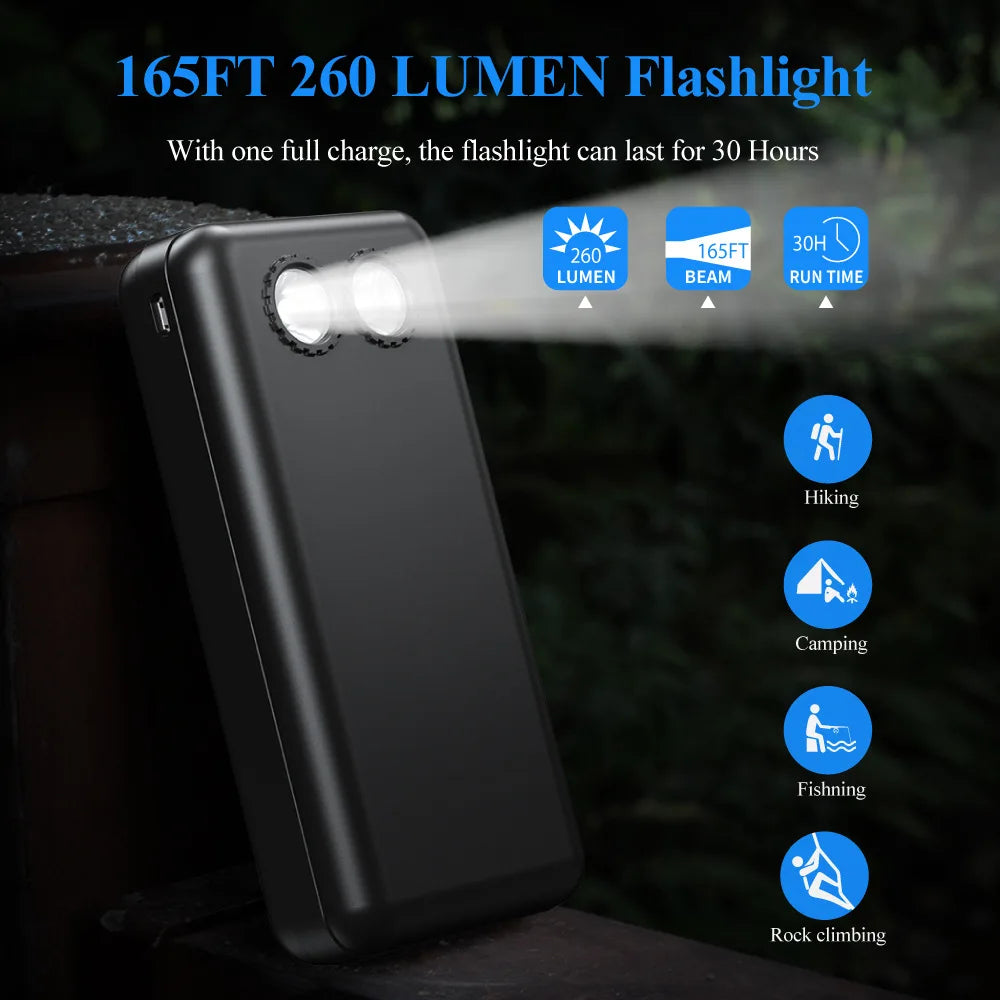 Portable Charging Treasure Large Capacity Outdoor Solar Mobile Power LED High Brightness Flashlight Mobile Battery Solar Charger