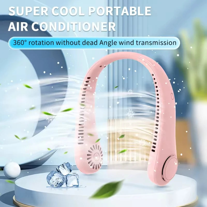 US Warehouse Stock Mini Rechargeable Wearable Neck Fan Hand Free Portable Summer Air Cooler Fan Rechargeable 3 Speed Hanging Fan