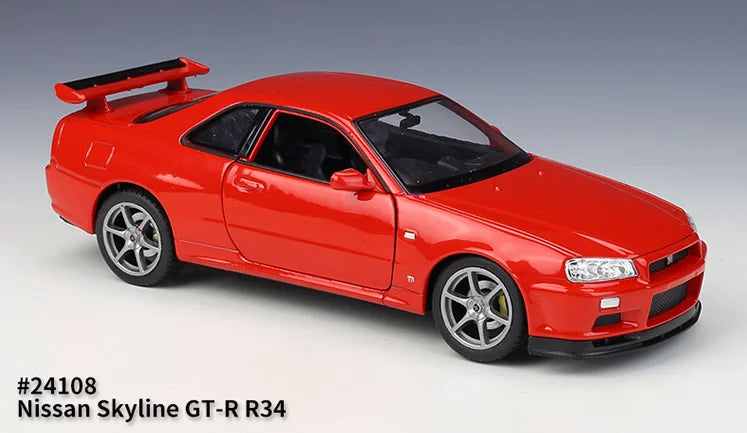 Welly 1:24 Skyline GT-R R34 Imitation Alloy Car Model Toy Collection Diecast Toy Vehicles