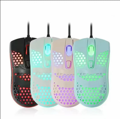 Umila Wired Gaming Mouse-Ergonomic Design with Honeycomb RGB Backlight 4D Tracking 2400DPI 1.5m USB Cable Both-Hand Orientation