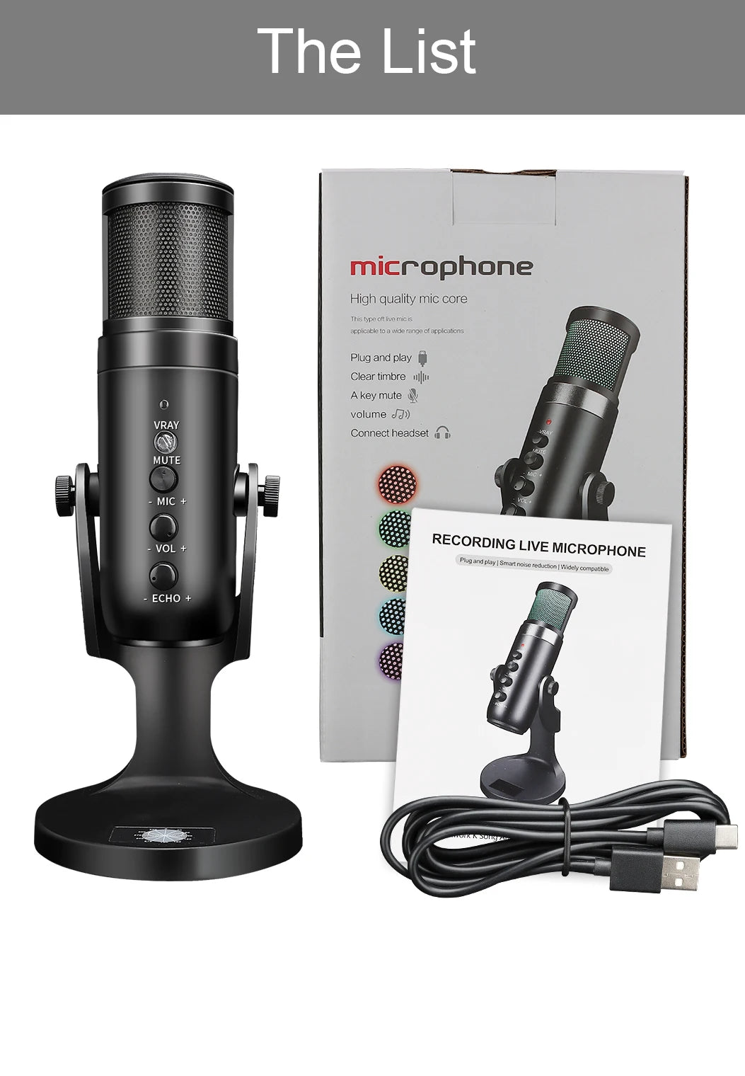 2024 Hot Sale Professional RGB Gaming Podcast Mic USB Studio Condenser Wired Microphone for Streaming Vocal Recording Teaching