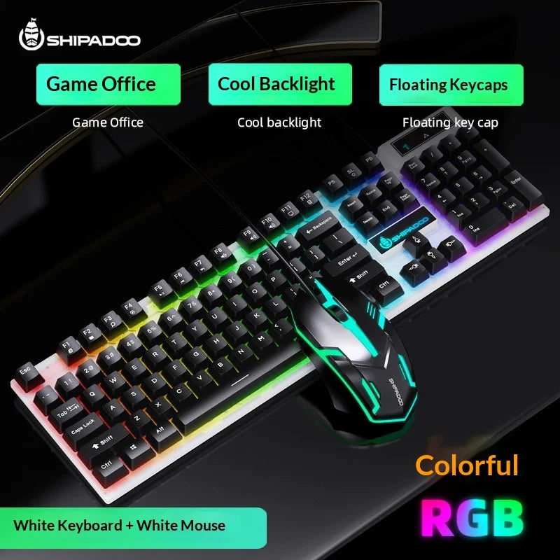 SHIPADOO D500 104 Keys Wired Gaming Keyboard Mouse Combo RGB Backlight USB Wired Gaming Keyboard