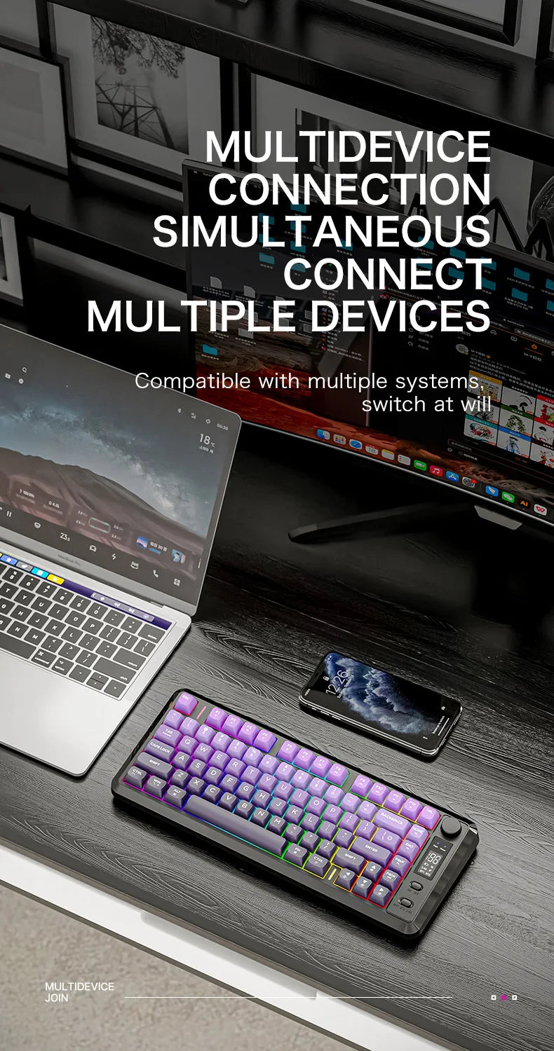 Free Wolf M75 Wireless Dual-Mode Mechanical Membrane Keyboard 87 Keys RGB Backlit Gaming E-Sports Office Use USB-C PBT