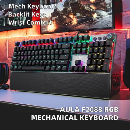Wholesale AULA F2088 Wired USB 108 Keys Blue Switch 7-RGB Color Lighting Mixed Metal  Mechanical Gaming Keyboard