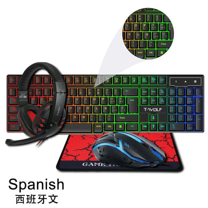 4 In1 Colorful Backlit Mouse and Large Size Mousepad and Gaming Headset and Keyboard Free Shipping