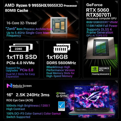 asus Rog Strix Scar G614 Laptops Brand New AMD Ryzen9 9955X3D Gaming Laptop Rtx5070 Ti-12G 16 Inch 2.5K 240Hz Notebook Gamer