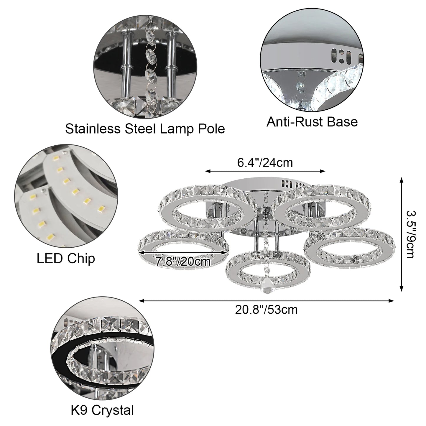 Modern 3500K LED Crystal Smart Lighting Ceiling Light for Living Room