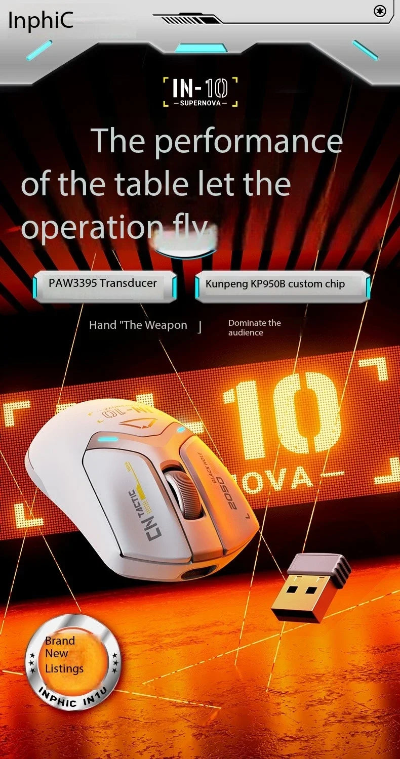 Inphic IN10 3D Ergonomic Lightweight Rechargeable for 2.4GHz Wireless Mouse Programmable 6 Buttons RGB Backlit Gaming