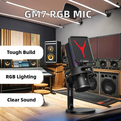GM7 RGB Gaming Desktop Condenser Microphone with LED Lights USB Type-C Cardioid 80Hz-15kHz for Streaming and Studio Use