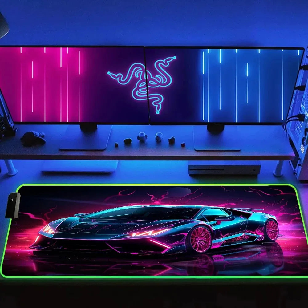 Futuristic Car RGB Stylish Cool Mouse Pad Gamer Black Mousepad Computer Desks Desk Mat PC Office Portable Keyboard Gaming Mats