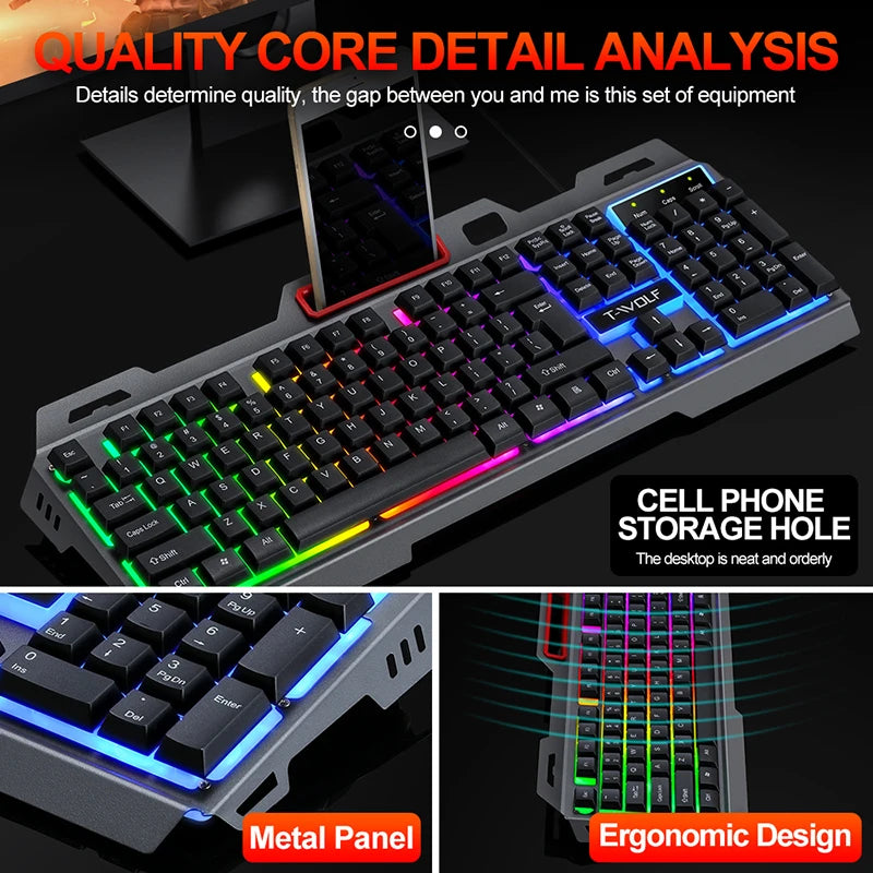 New Design RGB TF600 Gaming Keyboard and Mouse Combo,LED Backlight Mechanical Iron Feel Keyboard 4D Gaming Mouse Keyboard Set