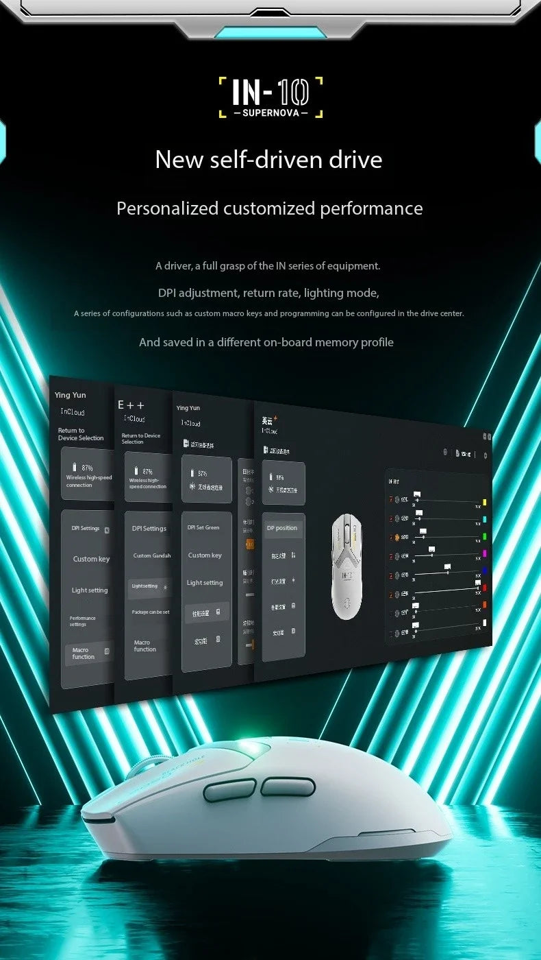 Inphic IN10 3D Ergonomic Lightweight Rechargeable for 2.4GHz Wireless Mouse Programmable 6 Buttons RGB Backlit Gaming