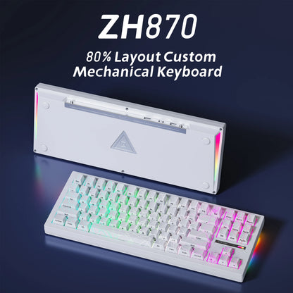 ZORNHER ZH870 White Spider Web Side-Engraved 88 Keys RGB Backlit Mechanical Tri-Mode Wireless Silent Switch USB Type-C Gaming