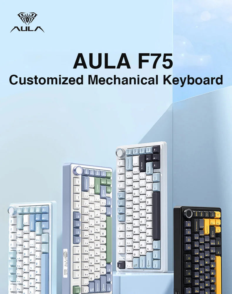 AULA F75 Mechanical Keyboard Wired/2.4G Wireless RGB PBT 75% Layout Gasket Customized PC Gaming Keyboard