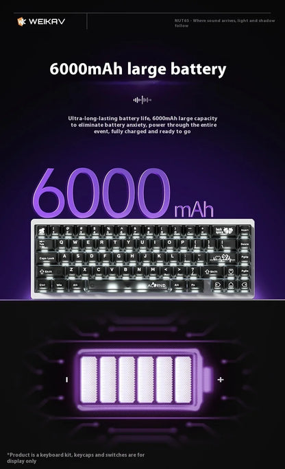 Weikav Nut65 Tri-Mode 6000mAh Mechanical Gaming Keyboard Kit QWERTY Wired/Wireless ARGB Rhythm DIY AO&EP Sound Reactive Lighting