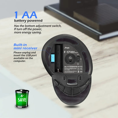 ZELOTES F-17 2.4GHz Wireless Right-Handed Gaming Mouse Vertical Optical Design RGB Backlit 6 Keys with 3 Adjustable DPI