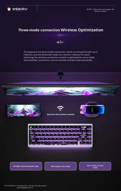 Weikav Nut65 Mechanical 2.4Ghz Wireless Aluminum Customized for Laptops 61 Keys RGB Backlit USB-C Dedicated Gaming Esports