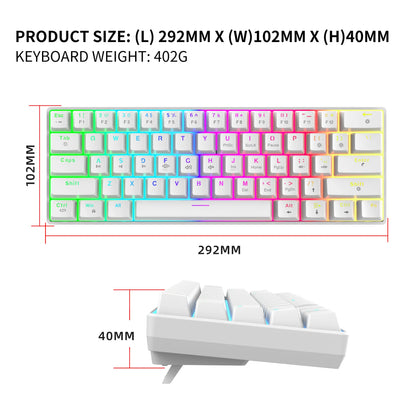 Blue Red Switch 60% USB Wired 61 Key Small Mini Mechanical Computer Gaming Keyboard