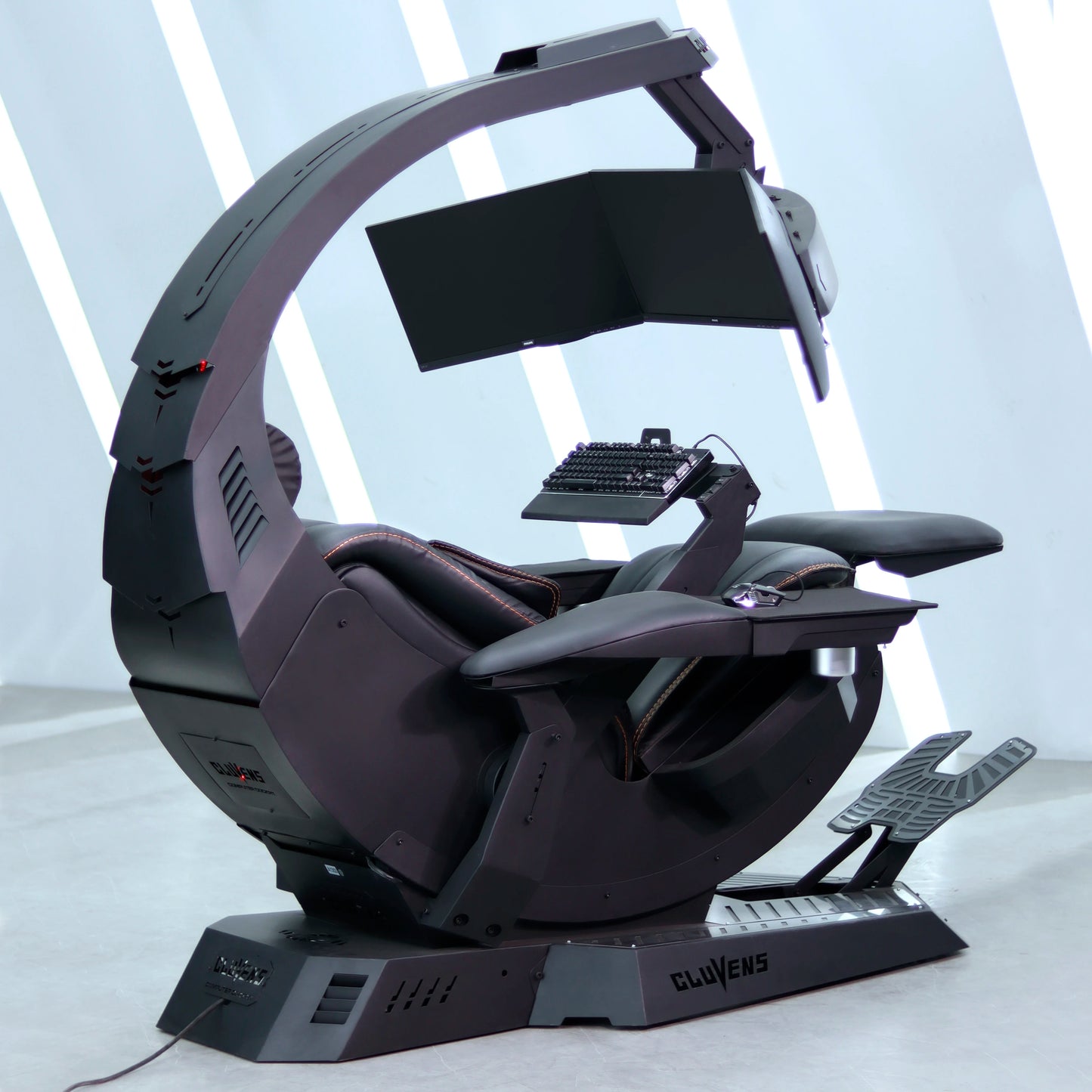 Cluvens Manticore Home Office zero Gravity Workstation Gaming Rig Computer Workstation Leather High Back Support up to 5 Monitor