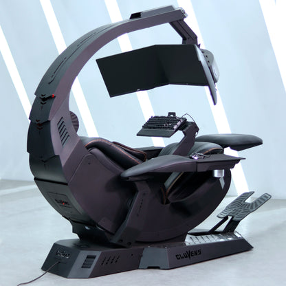 Cluvens Manticore Home Office zero Gravity Workstation Gaming Rig Computer Workstation Leather High Back Support up to 5 Monitor