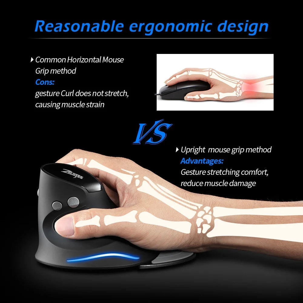 ZELOTES F-17 2.4GHz Wireless Right-Handed Gaming Mouse Vertical Optical Design RGB Backlit 6 Keys with 3 Adjustable DPI