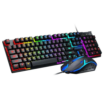 E-Sports Co-Branded Rainbow Luminous 104-Key Wired USB Mechanical Gaming Keyboard and Mouse Set for Home Office Use