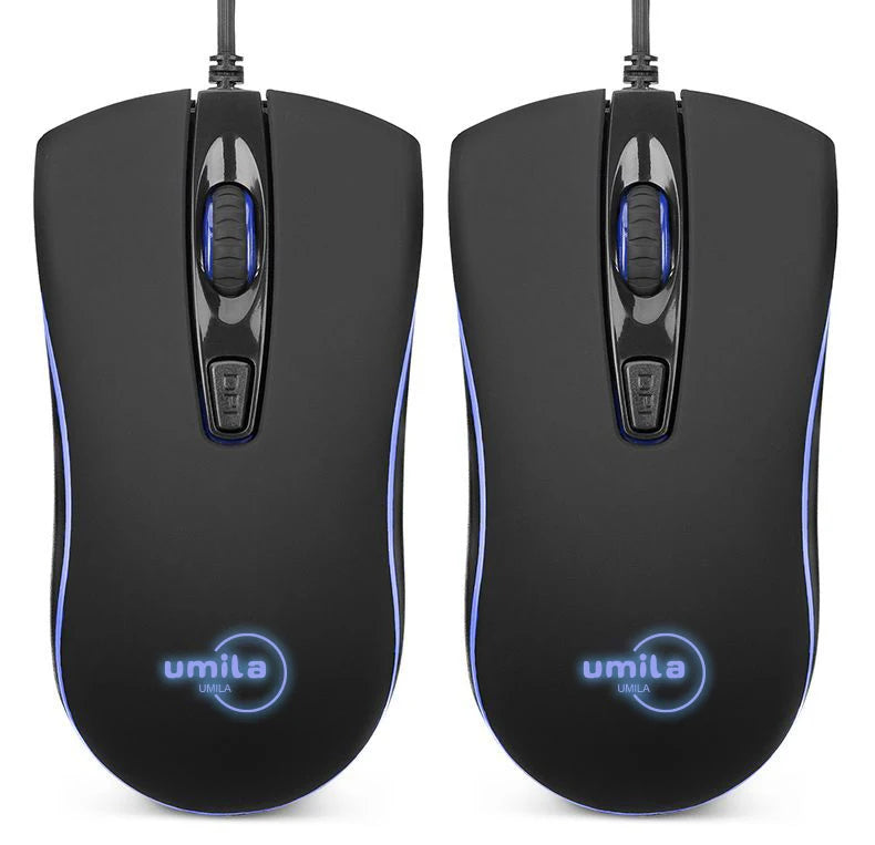 Umila USB Wired Gaming Mouse with RGB Backlit Ergonomic Design 1600 DPI 4 Buttons 1.5m Cable for Both Hands for PC Gamers