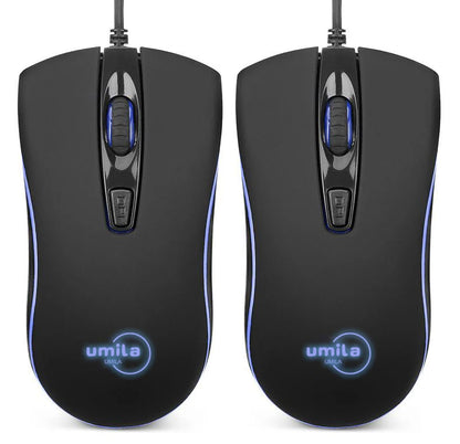 Umila USB Wired Gaming Mouse with RGB Backlit Ergonomic Design 1600 DPI 4 Buttons 1.5m Cable for Both Hands for PC Gamers