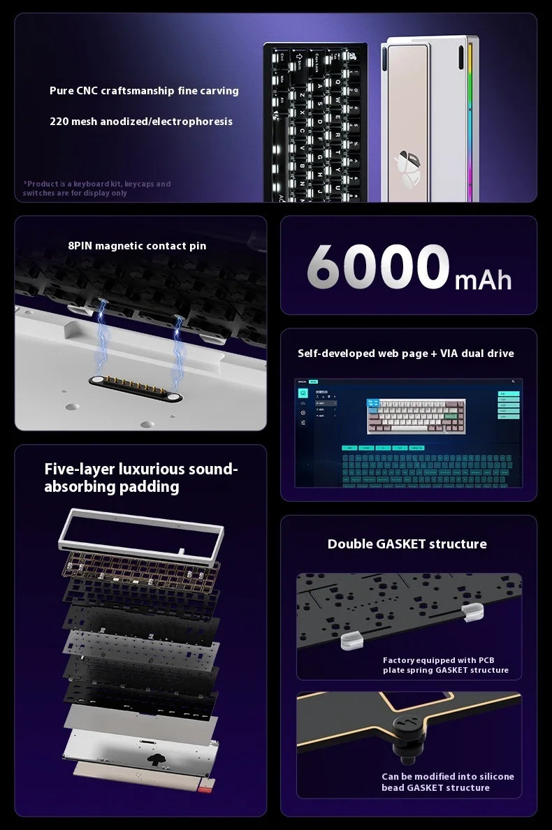 Weikav Nut65 Tri-Mode 6000mAh Mechanical Gaming Keyboard Kit QWERTY Wired/Wireless ARGB Rhythm DIY AO&EP Sound Reactive Lighting